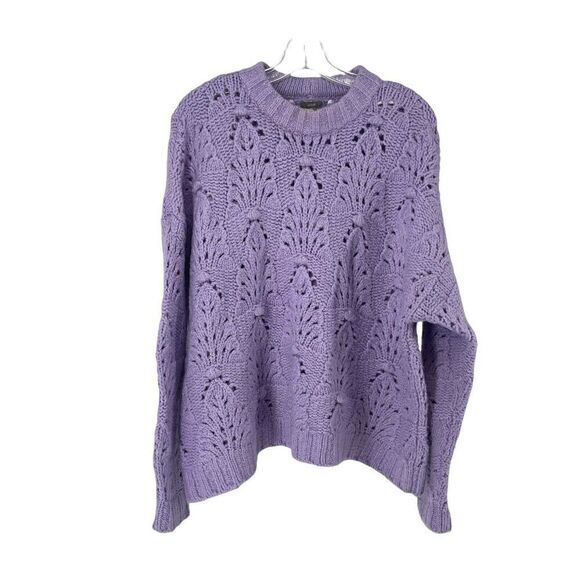Aerie Sweater Purple Oversized Chunky Open Knit Size M Cozy Casual Preppy Top - Picture 1 of 8